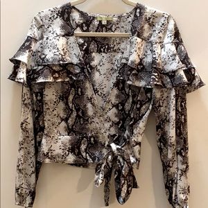Gianni Bini Snake Print Ruffle Tie Front Blouse